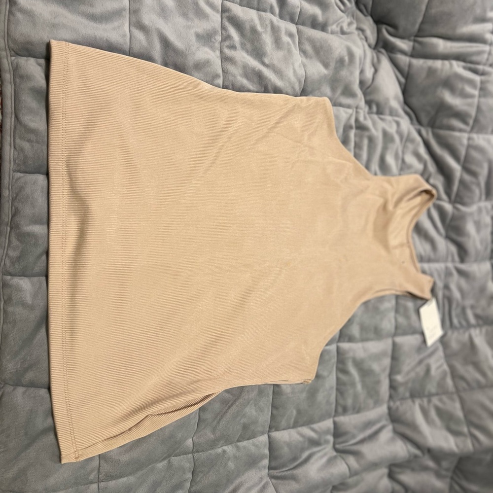 Cream Fitted Tank Top with Rounded Neckline